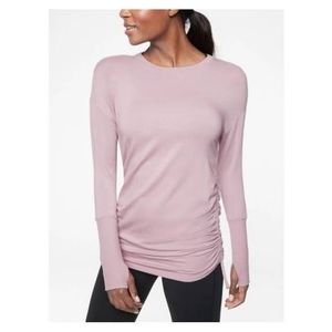 Athleta Drishti Tunic Sweatshirt Top Size Small Ruched Lavender Cotton Modal
